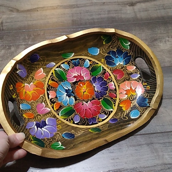 Vintage wooden trinket tray Mexican or Boho style - Picture 8 of 8